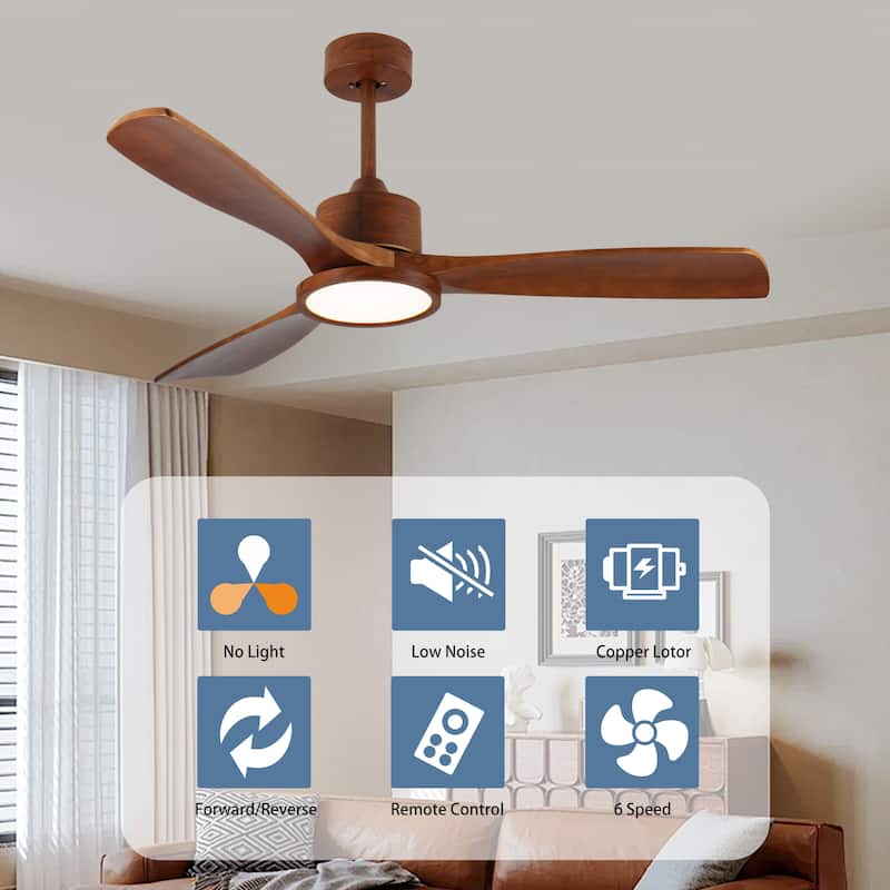 Sofucor 48/52/60 Inch Solid Wood Ceiling Fan with Light and Remote, Reverse Functions, Integrated Light Optional