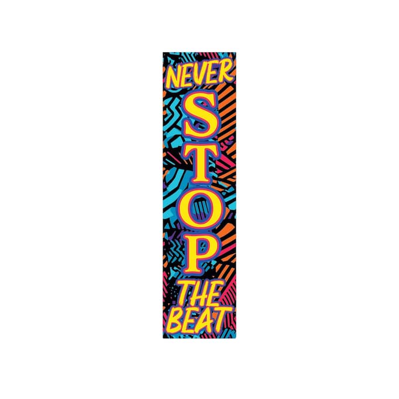 HomeRoots 36" Blue Black And Yellow Solid Wood Never Stop The Beat Porch Sign