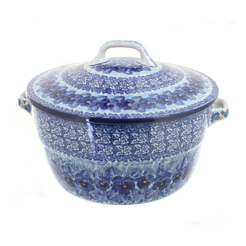 Blue Rose Polish Pottery 278 Ceramika Artystyczna Covered Round Baker
