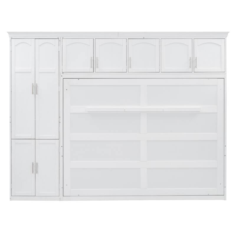 Space-Saving Queen Size Murphy Bed with Integrated Cabinets and Storage, White