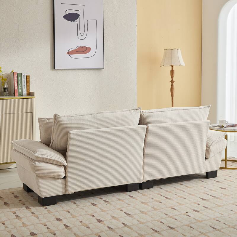 84-Inch Corduroy Sofa with Double Layer Cushion and 2 Extra Pillows for Living Room or Guest Room