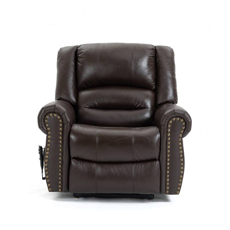 Dual Motor Real Leather Power Lift Recliner with Massage, Heating Functuous and USB Ports-Up to 350 LBS Capacity