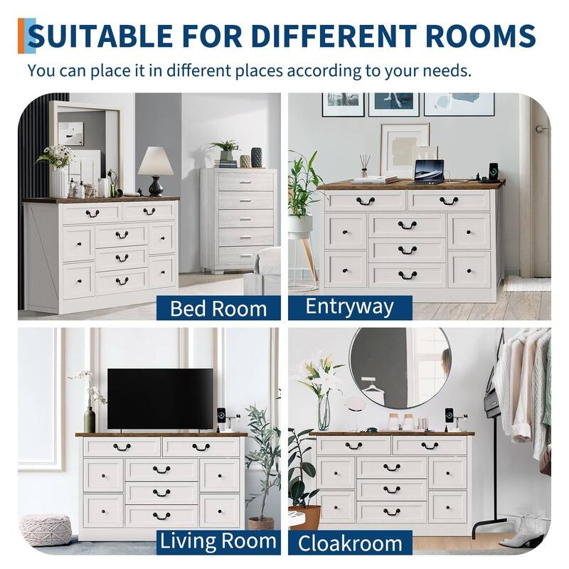 9 Farmhouse Dresser, with Charging Station & Metal Handle