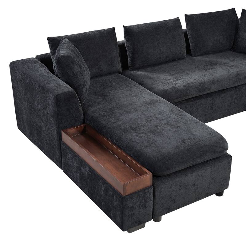 Chenille Upholstered Cloud Sofa L-Shaped Couch with Chaise Lounge & Storage