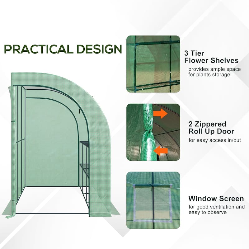 Outsunny 10' x 5' x 7' Outdoor Walk-In Greenhouse, Plant Nursery with Zippered Doors, PE Cover and 3-Tier Shelves