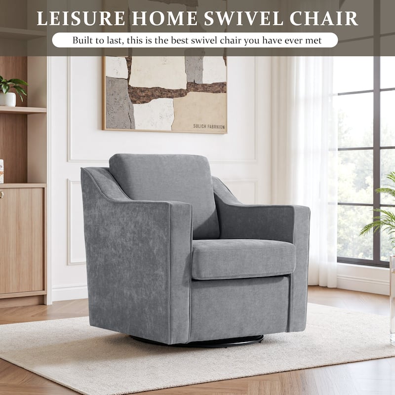 Chenille/Leather Swivel Barrel Chair(Set of 2) Modern Club Chair by UIXE