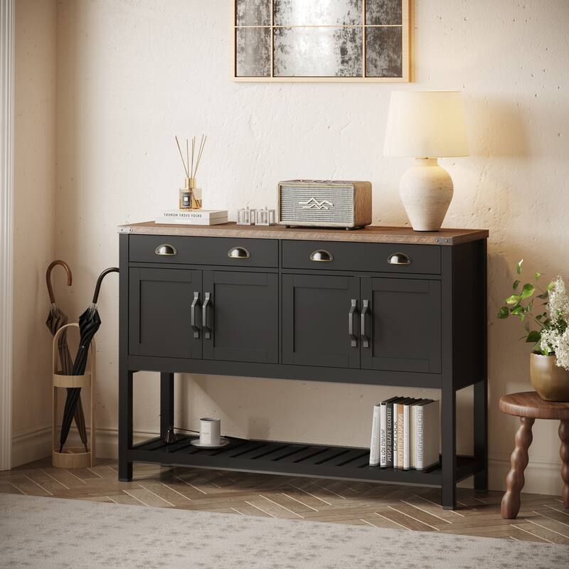 47" Modern Farmhouse Console Storage Table with 2 Drawers and Slatted Display Shelf