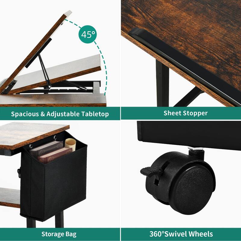 Portable Computer Desk Height Adjustable Laptop Table with Wheels Charging Station