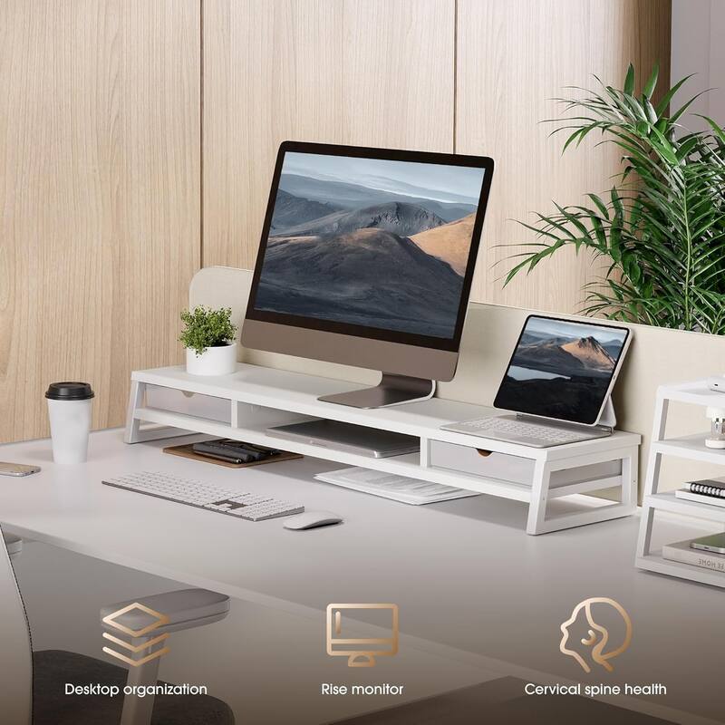 Fenge Dual Monitor Stand, Monitor Riser with Drawer - 42.5x9.2x5.4 inches