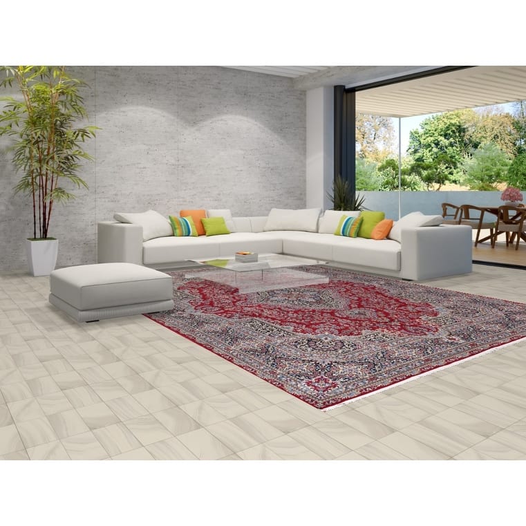 Traditional Red Kashan Turkish Area Rug Machine-Made Bedroom Carpet - 9'6" x 13'0"