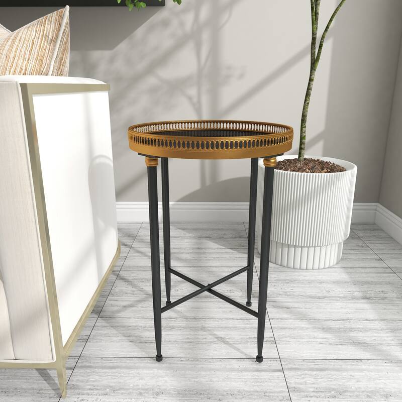 Metal Side End Accent Table with Tray Top - Black - Roche River Decor