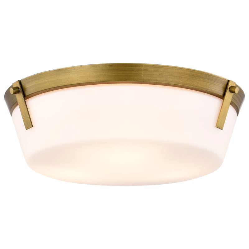 Rowen 3 Light Flush Mount - Natural Brass Finish - Etched White Glass - Natural Brass