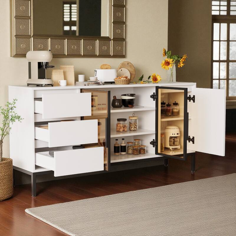 Buffet Cabinet with 3 Drawers and 2 Doors, Kitchen Sideboard Storage Console for Dining Room or Living Room