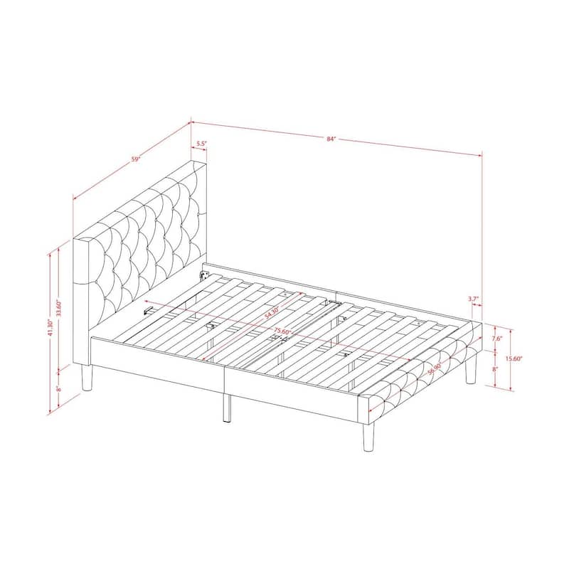 Full Size Platform Bed Frame - Button Tufted Velvet Headboard & Footboard, Modern Bedroom Furniture