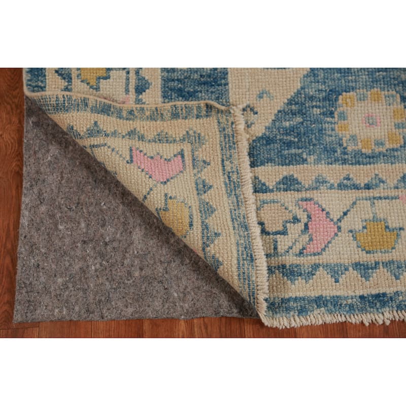 Hand Knotted Oriental 100% Wool Carpet Transitional Geometric Navy Blue & Blues Oushak Runner Rug - 13' 10'' X 3' 2''