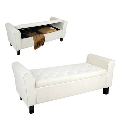 Storage Bench for Bedroom End of Bed, Upholstered Bench with Arm, Linen Storage Bench with Button Tufted, End of Bed Bench