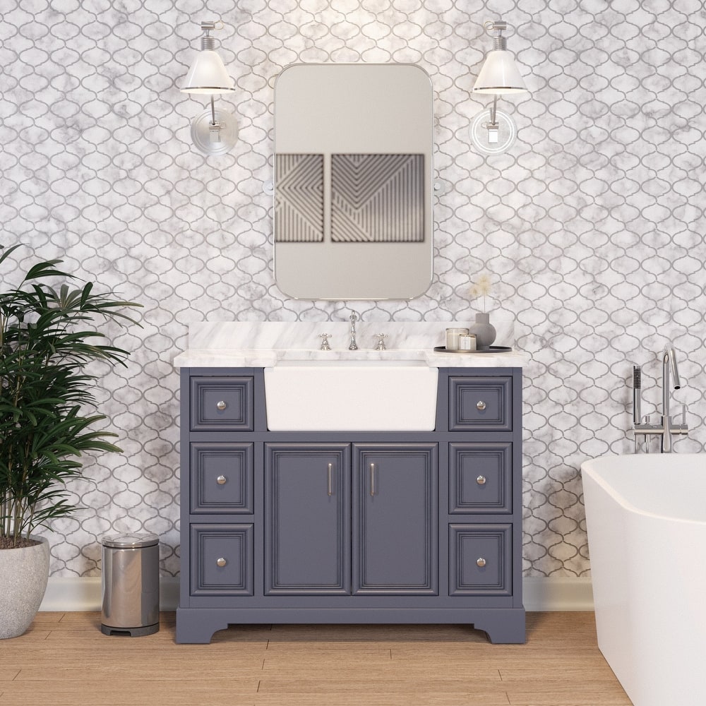 KitchenBathCollection Zelda 42" Farmhouse Bathroom Vanity with Carrara Marble Top