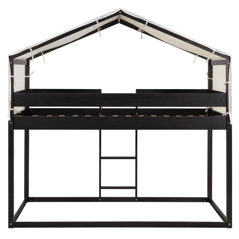 Roomfitters Twin Over Twin Wood Bunk Bed with Tent, Cozy Sleep and Play Design with Guard Rails