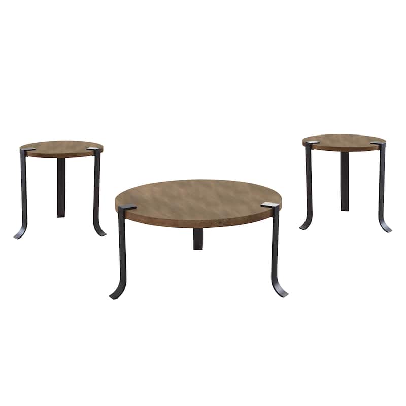 Moril Transitional 41-inch Steel Round 3-Piece Coffee Table and Side Tables Set by Furniture of America