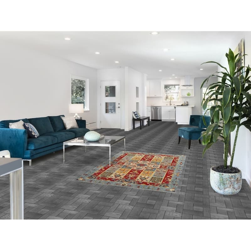 Garden Design Kazak Accent Rug Hand-Knotted Blue Wool Carpet - 4'0" x 5'10"