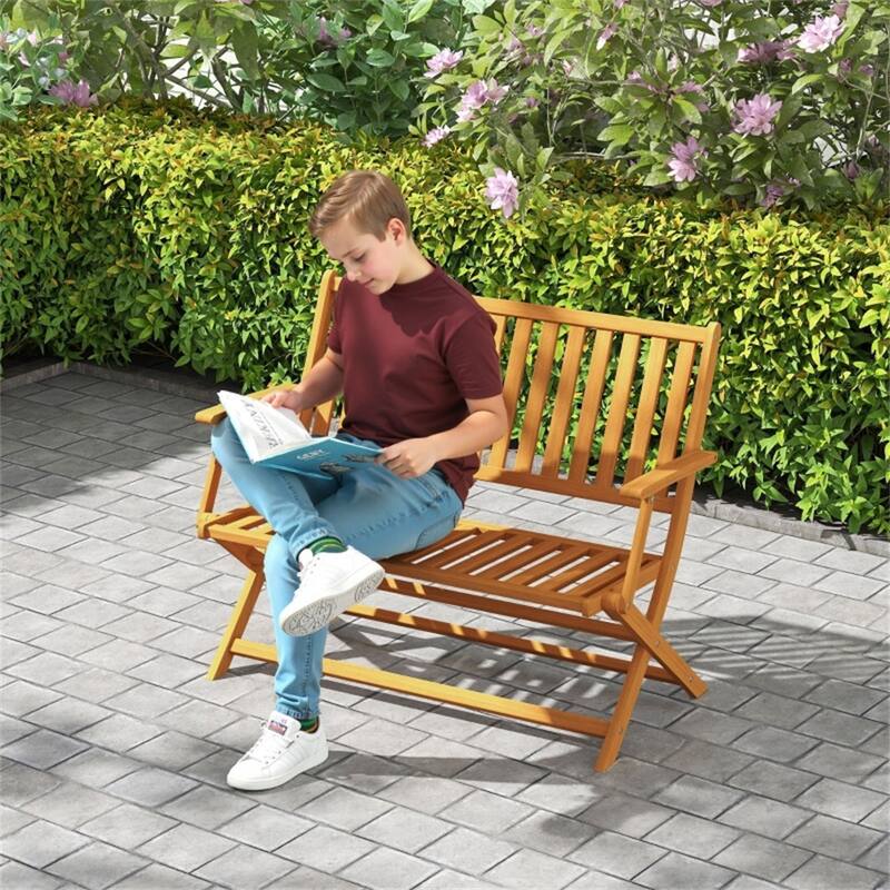 Teak Acacia Wood Folding Patio Bench Garden Porch Outdoor Seat 705lbs - 46.5" W x 25" D x 35.4" H