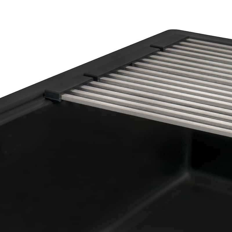 Ruvati 33-inch Undermount Workstation Granite Composite Kitchen Sink Matte Black - - 33" x 18-1/2" - 33" x 18-1/2″