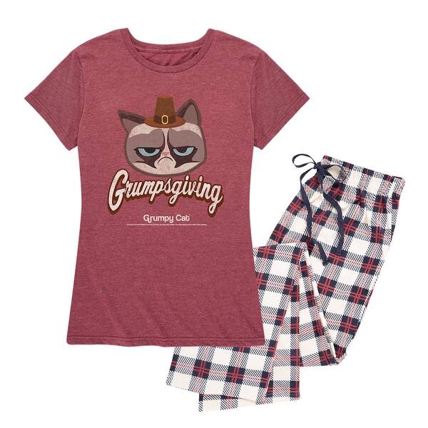 Shop Grumpy Cat Grumpsgiving Women S Pajama Set Navy Plaid