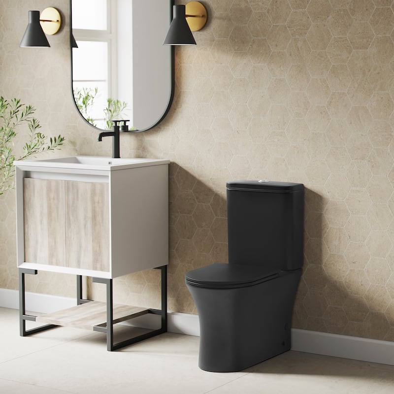 Lucerne Two-Piece Elongated Rear Outlet Toilet Dual-Flush 0.8/1.28 Gpf In Matte Black - 25.2" x 14.7" 32.9"