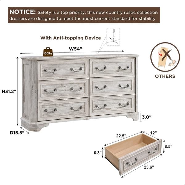 dimension image slide 8 of 19, Farmhouse Drawers Dresser, Wood Chest of Drawers, Dressers Organizer