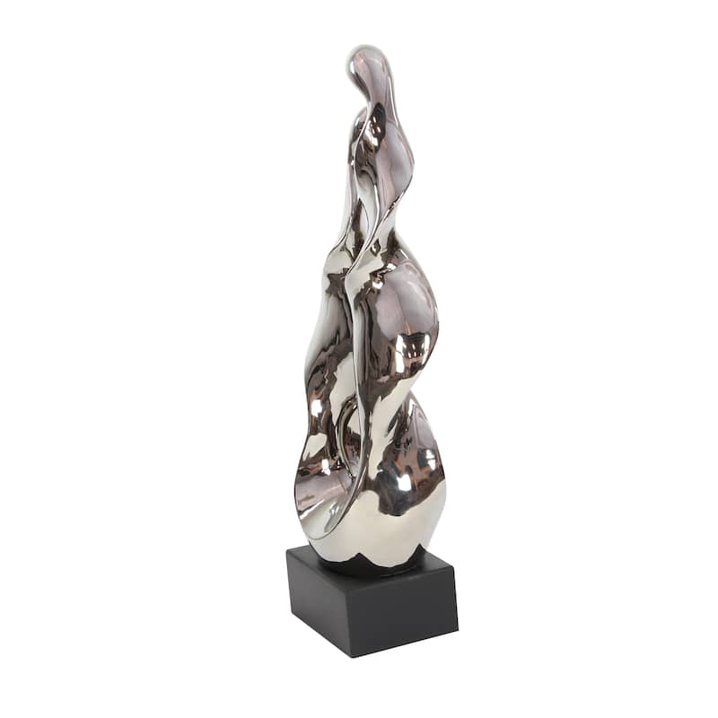 Ceramic Abstract Decorative Sculpture with Black Base - Silver - Roche River Decor
