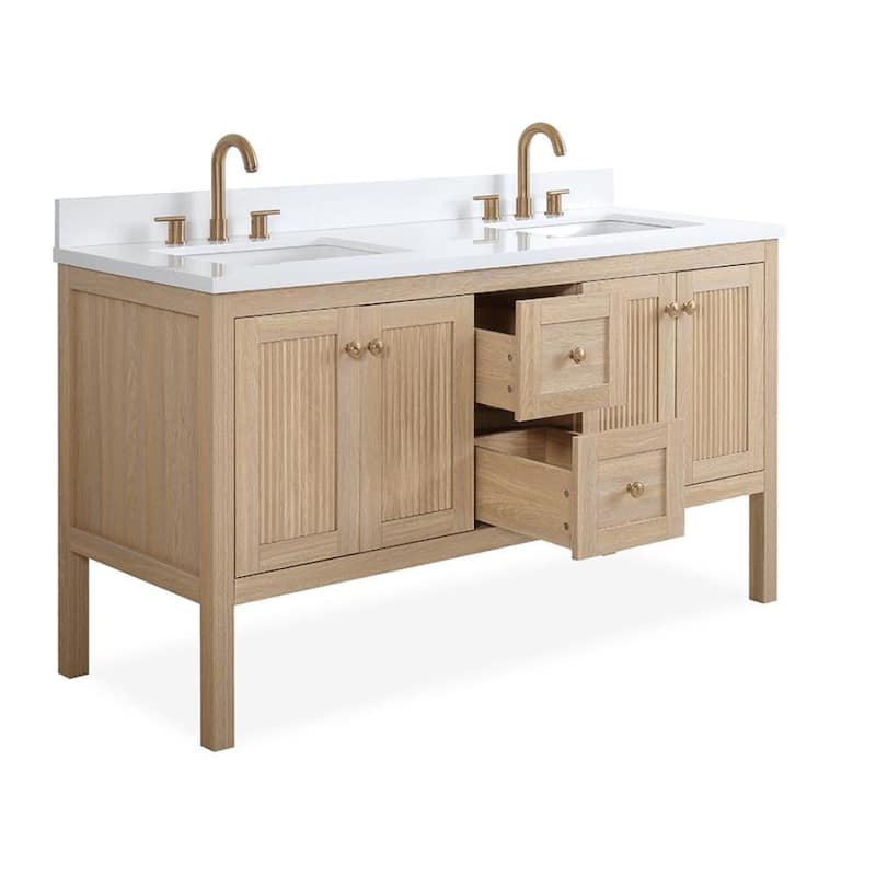 48 Inch Modern Light Oak Single Sink Bathroom Vanity With White Quartz Top