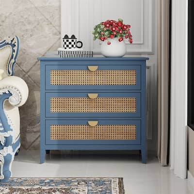 3 Drawer Nightstand,Natural Rattan,Suitable for Bedroom