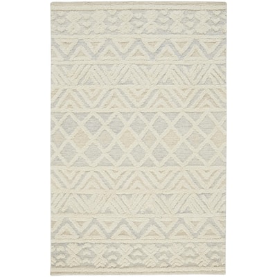 Elika Moroccan Chevorn Wool Tufted Accent Rug, Ivory/Chambray Blue