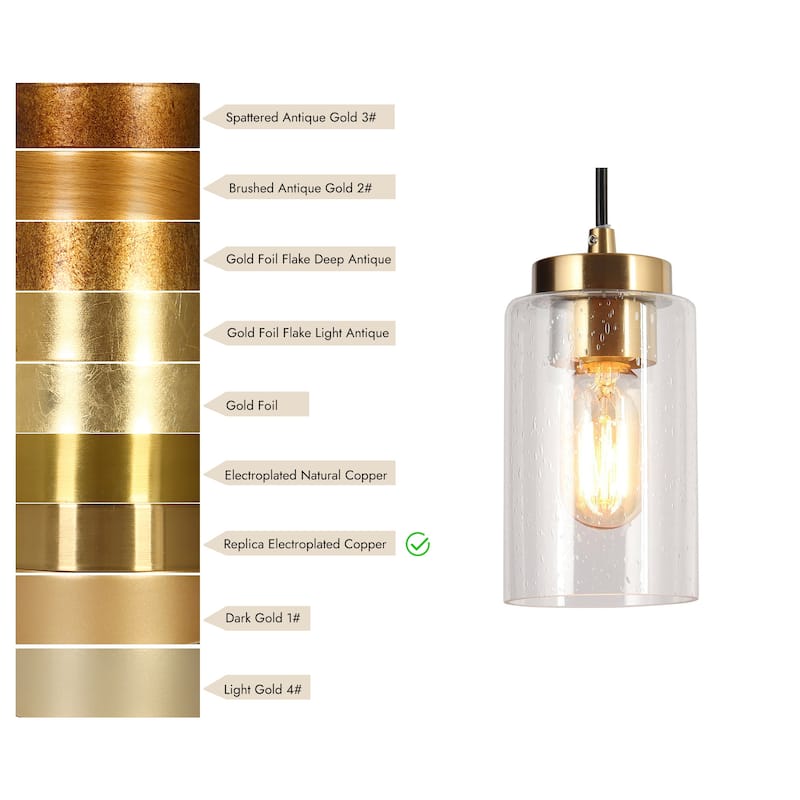 Modern Farmhouse 1-Light Black Gold Dimmable Kitchen Island Lights Cylinder Seeded Glass Pendant Lights for Dining Room