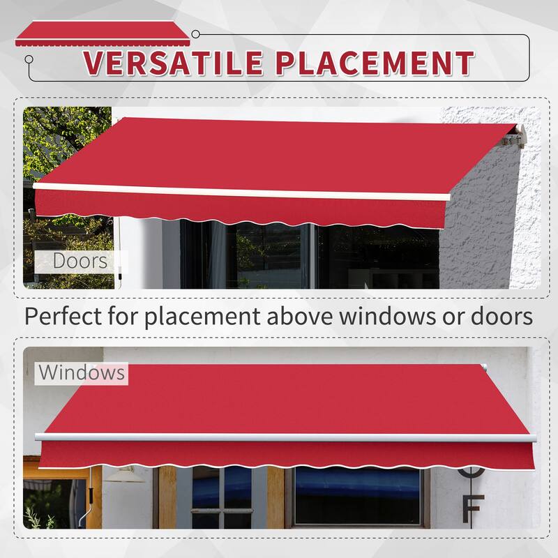 Outsunny 12' x 10' Retractable Awning Patio Awnings Sun Shade Shelter with Manual Crank Handle, 280g/m² UV