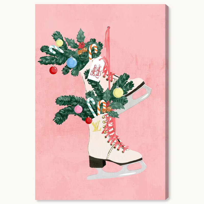Wynwood Studio Canvas Holiday and Seasonal Sweet Ice Skater Pink Modern & Contemporary Wall Art Canvas Print