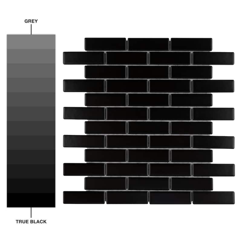 Merola Tile Metro Brick Subway Matte Black 11-1/2" x 11-3/4" Porcelain Mosaic Floor and Wall Tile