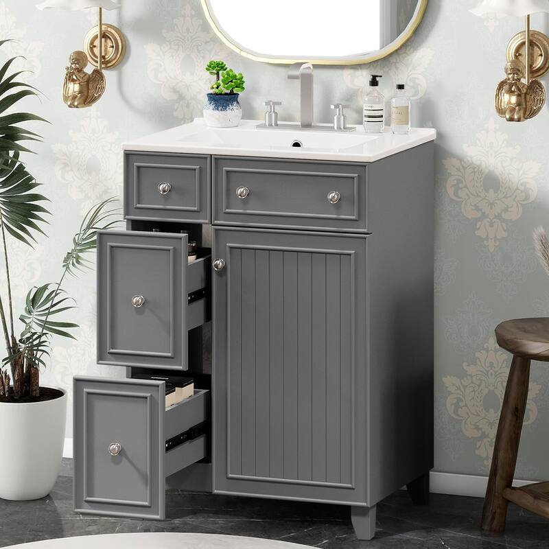24" Bathroom Vanity Cabinet with Ceramic Sink