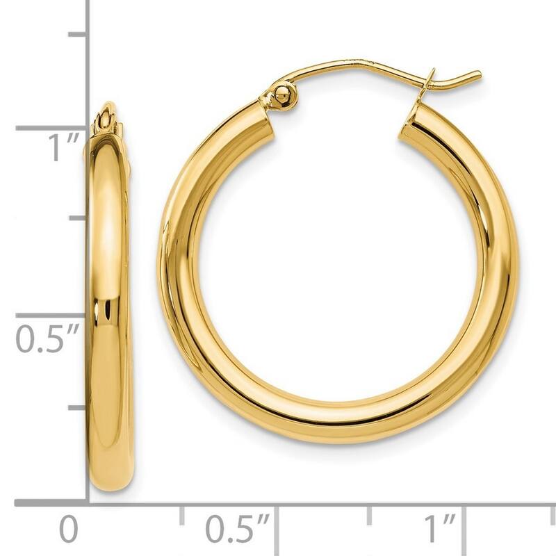 Curata 14k Yellow Gold Polished 3x26mm Hinged Hoop Earrings