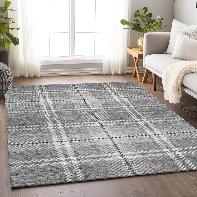 Machine Washable Indoor/ Outdoor Chantille Plaid Cozy Rug