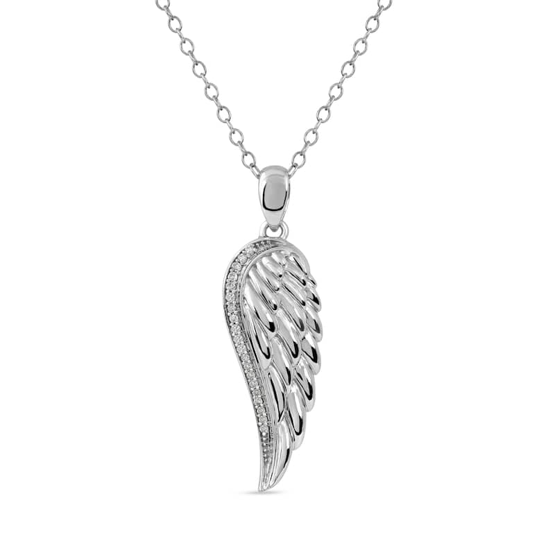 IGI Certified 1/20ct Diamond Angel Wing Pendant Necklace in Silver for Women