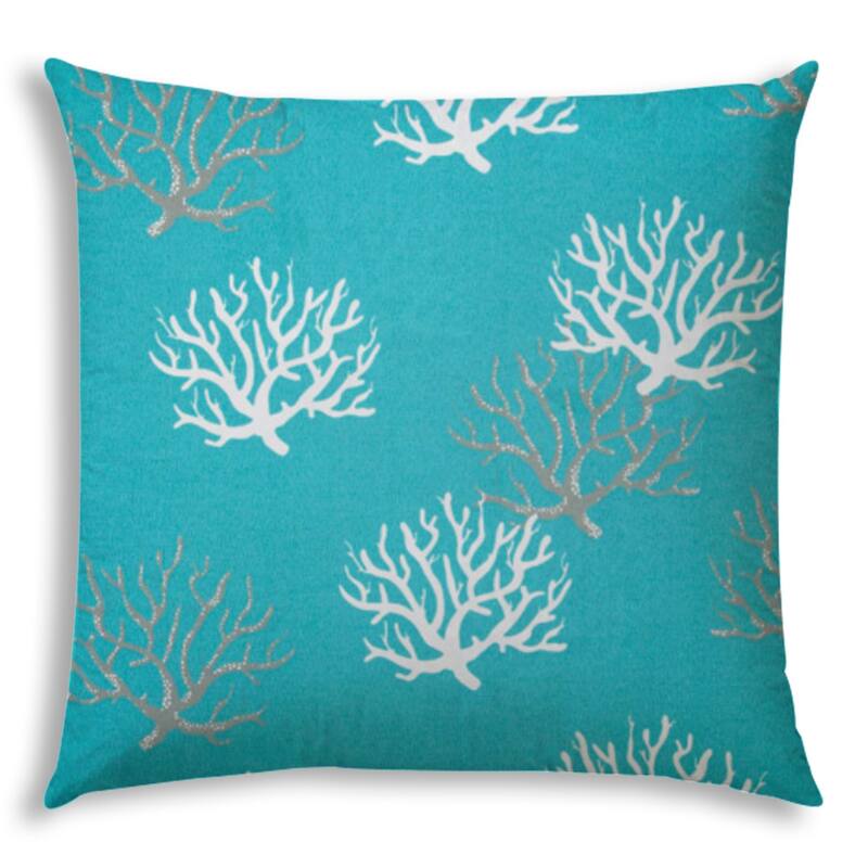 HomeRoots 20" Aqua Gray and White Coral Indoor Outdoor Throw Pillow Cover - 19.5' X '19.5' X '0.25