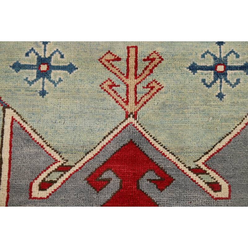 Green Kazak Accent Rug Hand-Knotted Wool Carpet - 3'6" x 4'11"