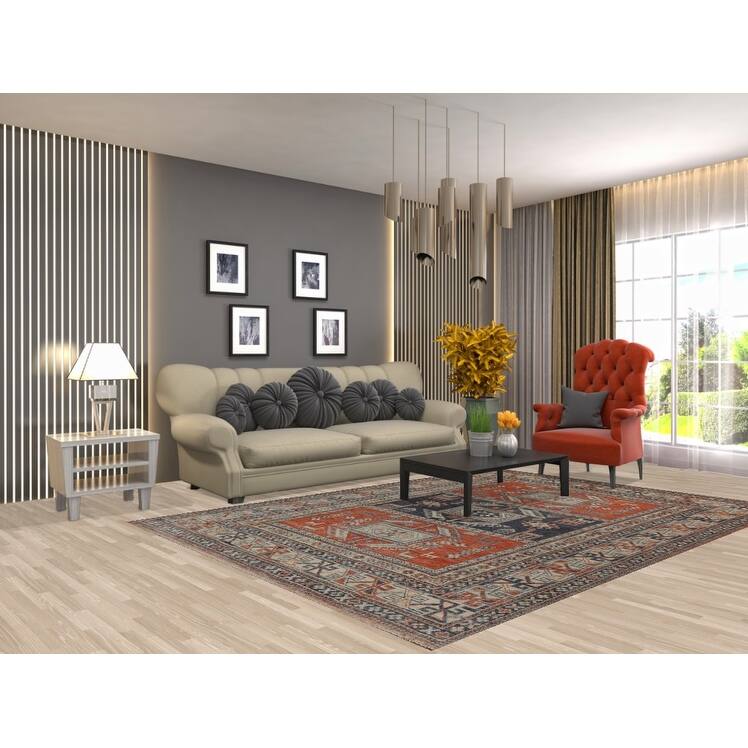 Hand Knotted Oriental 100% Wool Carpet Transitional Tribal Oranges & Rust Oushak Area Rug - 8' 11'' X 6' 5''