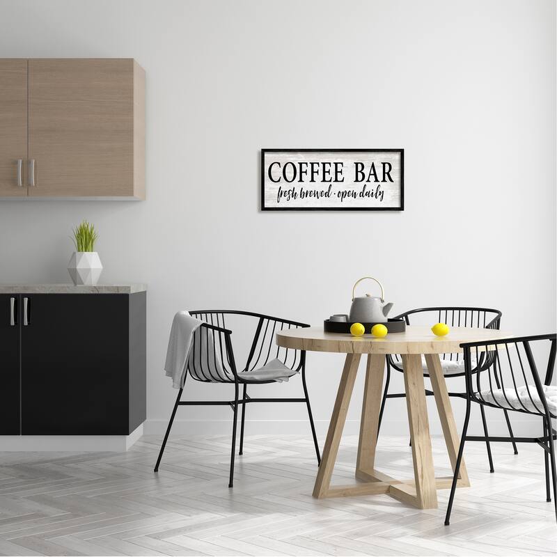 Stupell Coffee Bar Open Sign Rustic Grain Pattern Framed Wall Art, Design by Lettered and Lined - Off-White