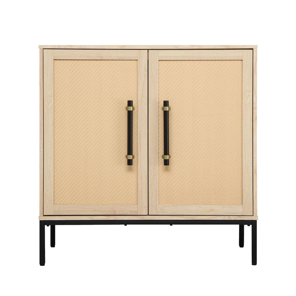 Hopper Studio Sophia Wooden 2-Door Accent Cabinet, Natural with Rattan Doors, Adjustable Shelf & Aluminum Legs