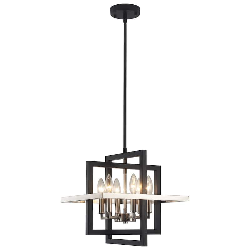 12.99" Wide 6-Light Semi Flush Mount Chandelier, Industrial Style Square Open Frame Pendant Light for Living Room