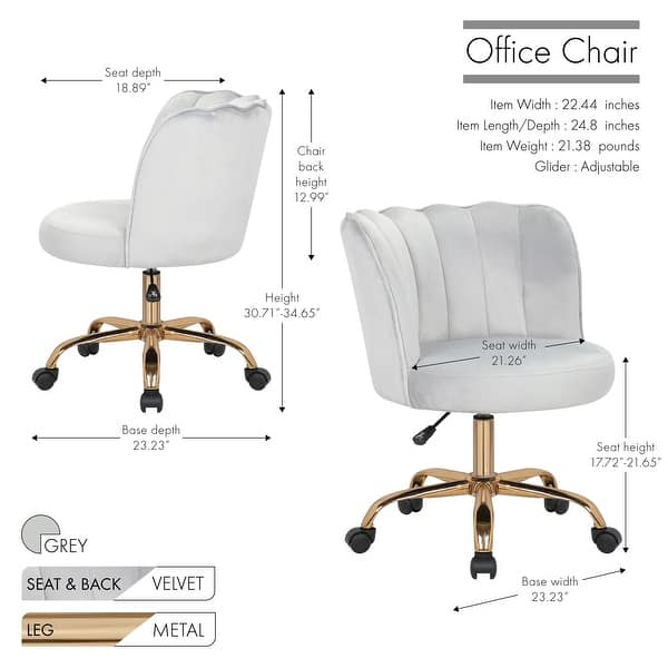 Porthos Home Alma Swivel Office Chair Velvet Golden Roller Legs Overstock 31672642