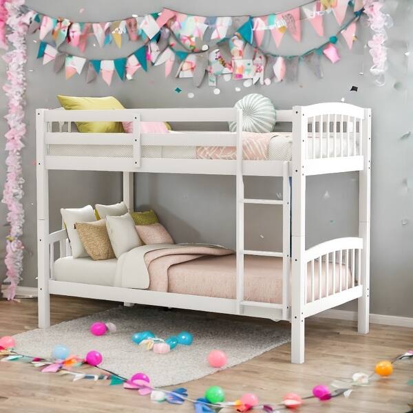 slide 2 of 24, Detachable Design Twin Over Twin Bunk Bed with Ladder White