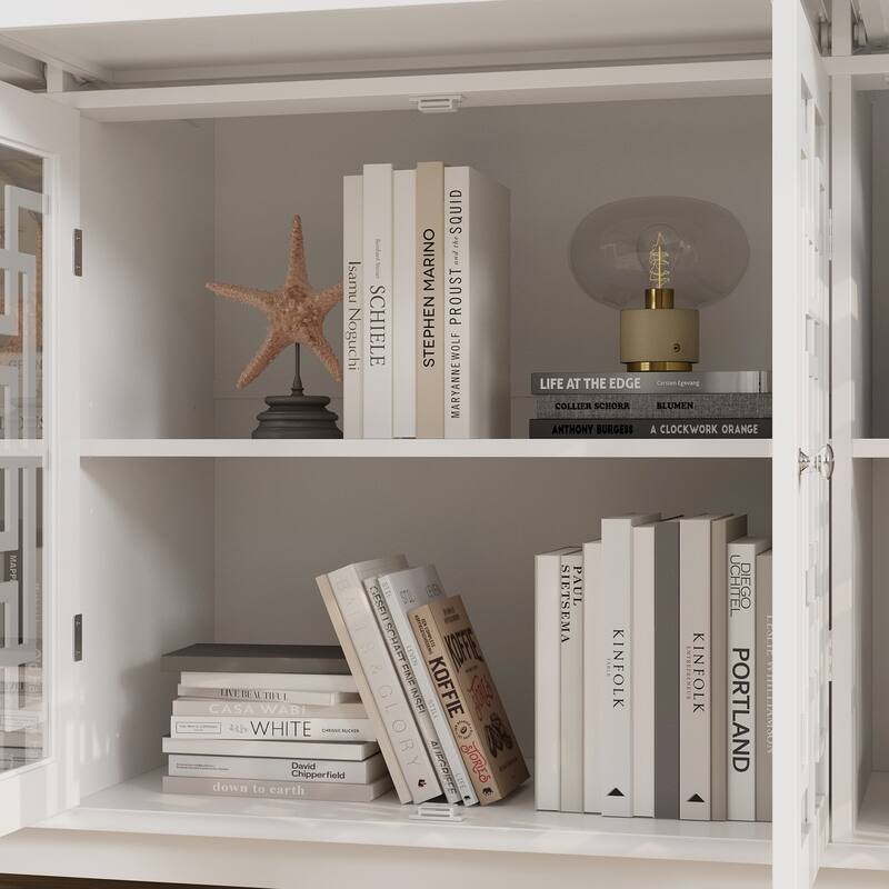 Modern Farmhouse Wood Accent Cabinet with Glass Doors Sideboard Buffet